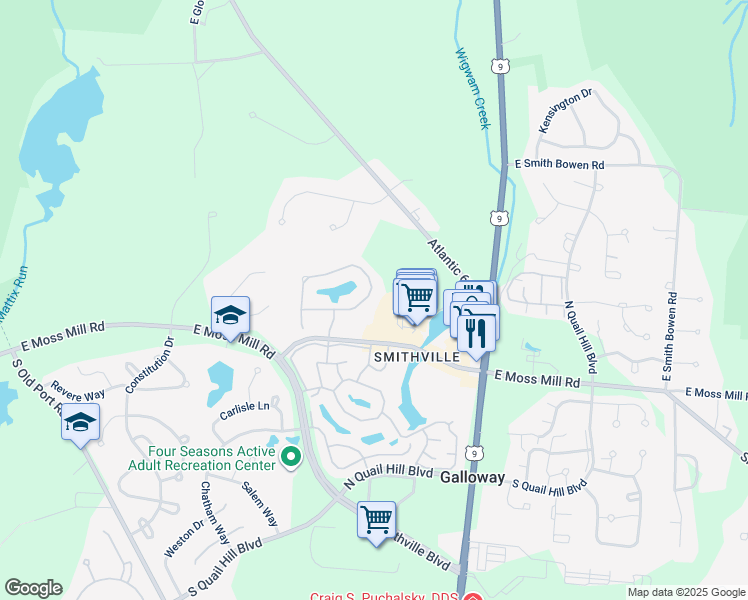 map of restaurants, bars, coffee shops, grocery stores, and more near 26 Pembrooke Way in Galloway