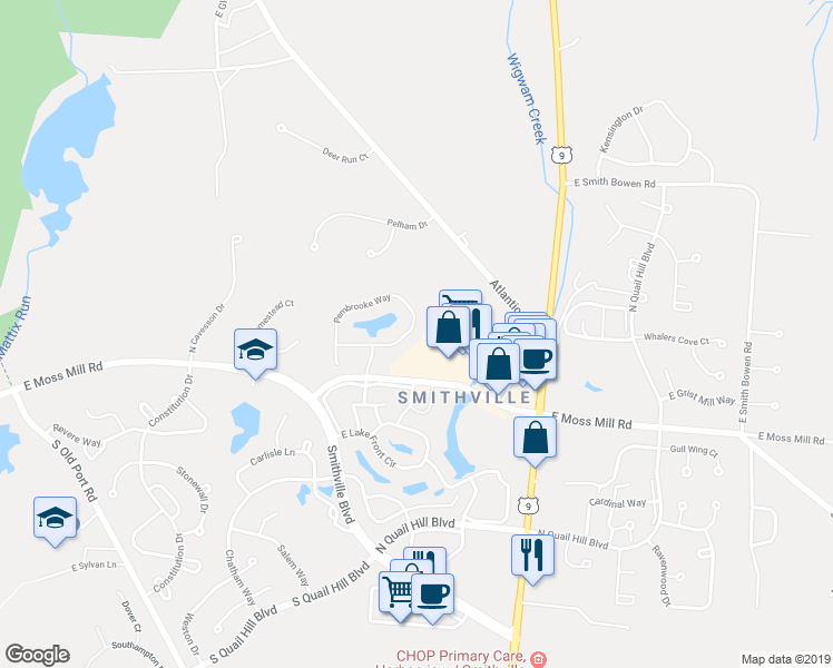 map of restaurants, bars, coffee shops, grocery stores, and more near 26 Pembrooke Way in Galloway