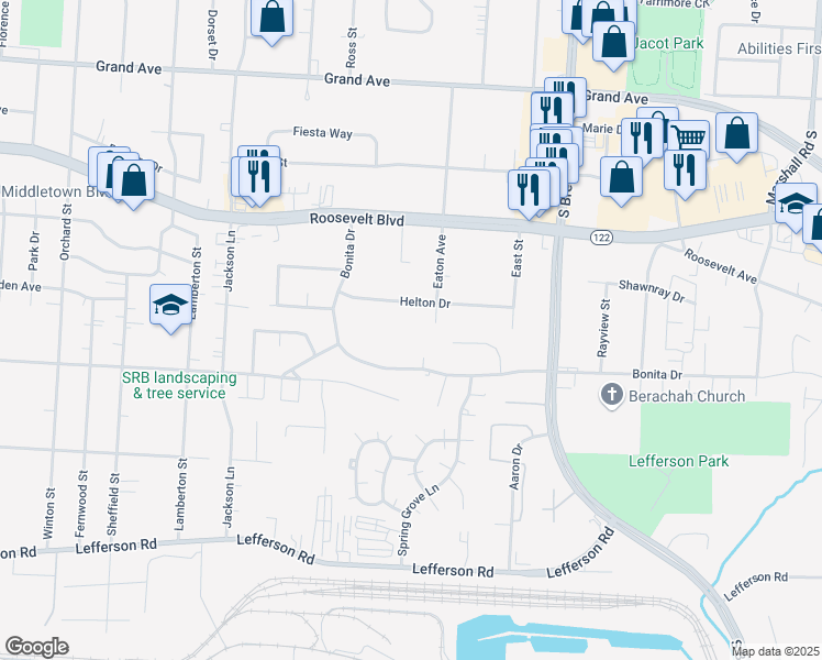 map of restaurants, bars, coffee shops, grocery stores, and more near 4017 Bonita Drive in Middletown