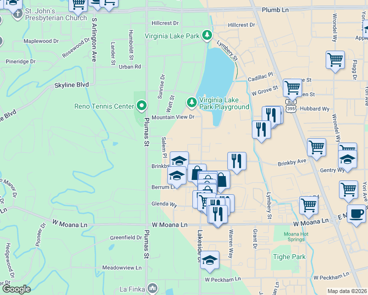 map of restaurants, bars, coffee shops, grocery stores, and more near 1000 Beck Street in Reno
