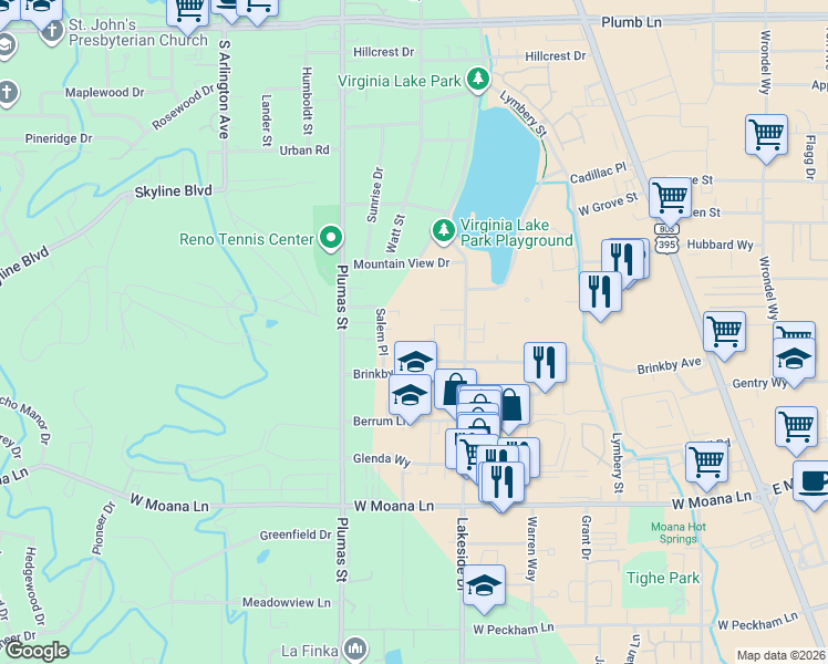 map of restaurants, bars, coffee shops, grocery stores, and more near 1000 Beck Street in Reno
