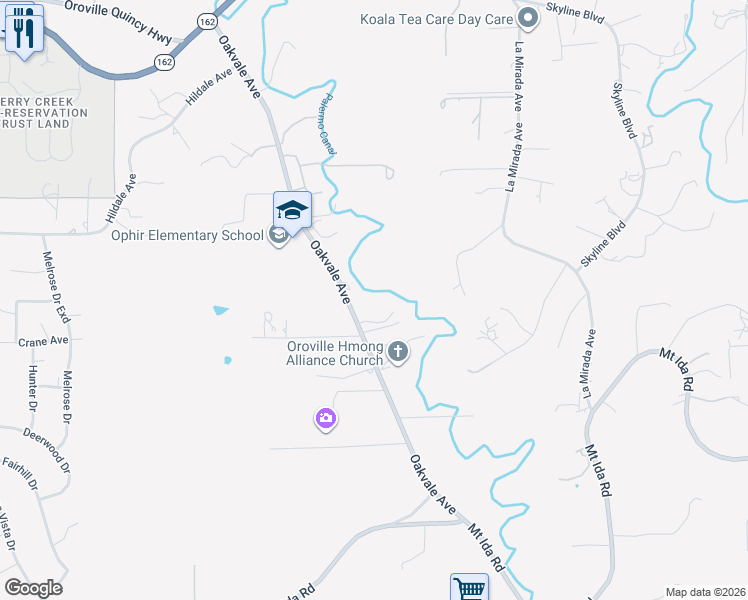 map of restaurants, bars, coffee shops, grocery stores, and more near 351 Oakvale Avenue in Oroville