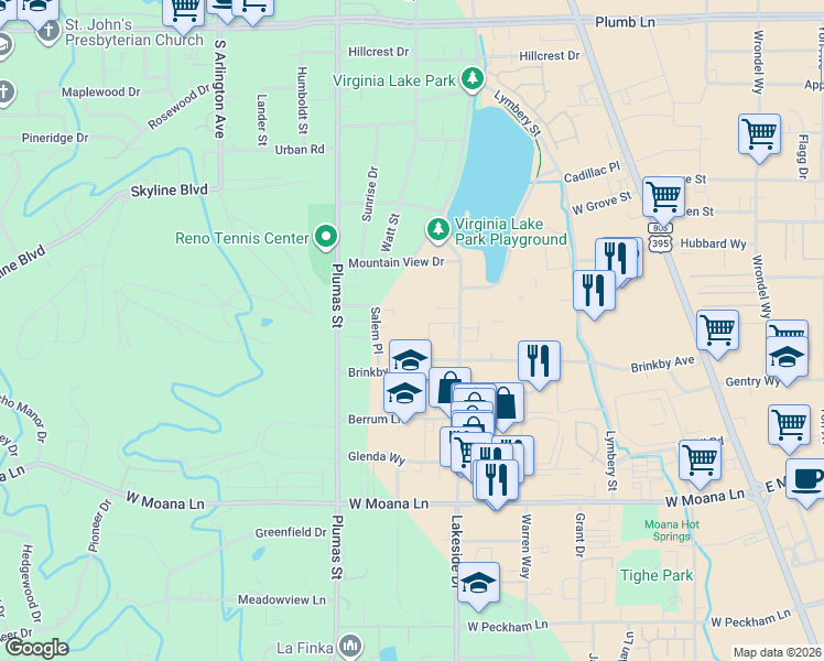 map of restaurants, bars, coffee shops, grocery stores, and more near 1000 Beck Street in Reno
