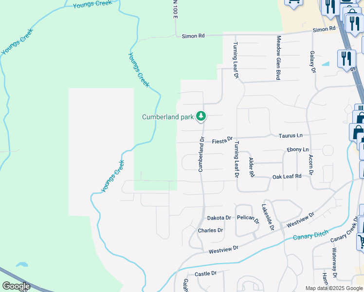 map of restaurants, bars, coffee shops, grocery stores, and more near 1379 Fiesta Drive in Franklin