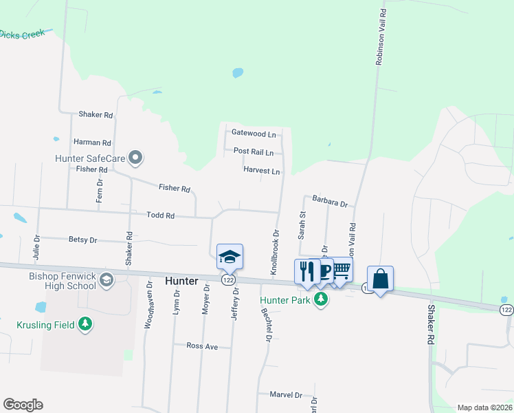 map of restaurants, bars, coffee shops, grocery stores, and more near 4336 Todd Road in Franklin