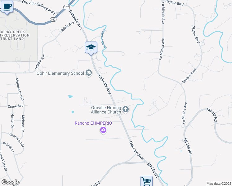 map of restaurants, bars, coffee shops, grocery stores, and more near 351 Oakvale Avenue in Oroville