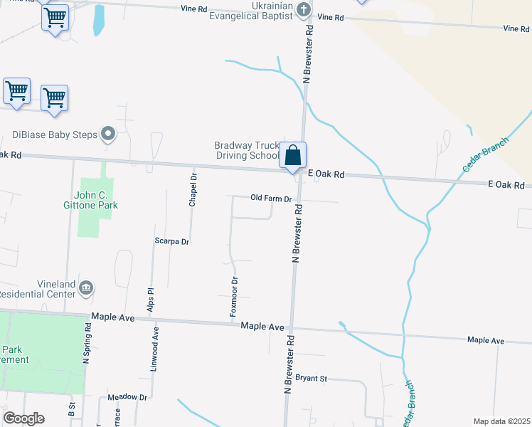 map of restaurants, bars, coffee shops, grocery stores, and more near 2558 Simonelli Drive in Vineland