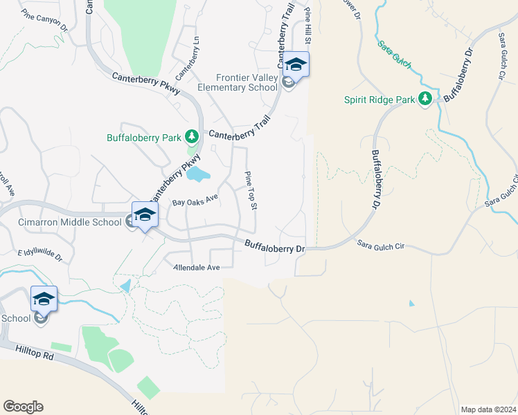 map of restaurants, bars, coffee shops, grocery stores, and more near 12102 Pine Top Street in Parker
