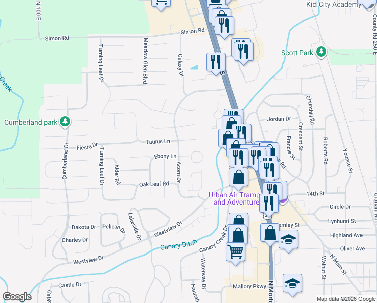 map of restaurants, bars, coffee shops, grocery stores, and more near 1047 Ebony Circle in Franklin