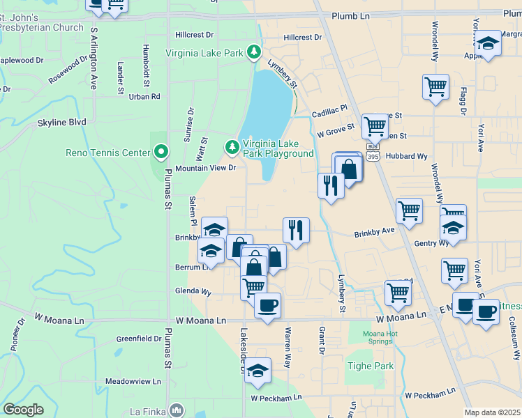 map of restaurants, bars, coffee shops, grocery stores, and more near 2816 Green Head Court in Reno