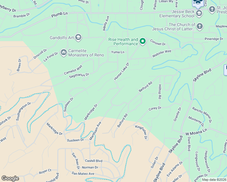 map of restaurants, bars, coffee shops, grocery stores, and more near 2664 Markridge Drive in Reno