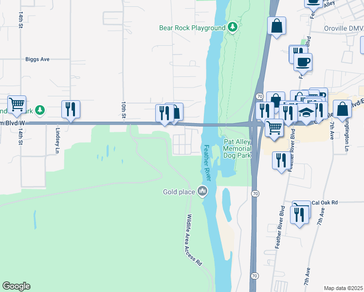 map of restaurants, bars, coffee shops, grocery stores, and more near 703 California 162 in Oroville