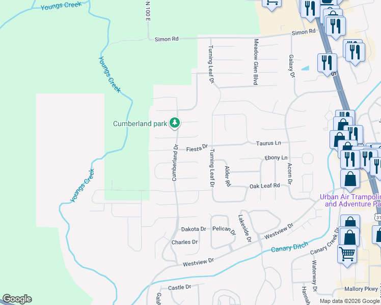 map of restaurants, bars, coffee shops, grocery stores, and more near 1255 Fiesta Drive in Franklin