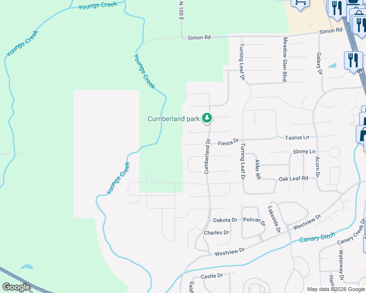 map of restaurants, bars, coffee shops, grocery stores, and more near 1399 Fiesta Drive in Franklin