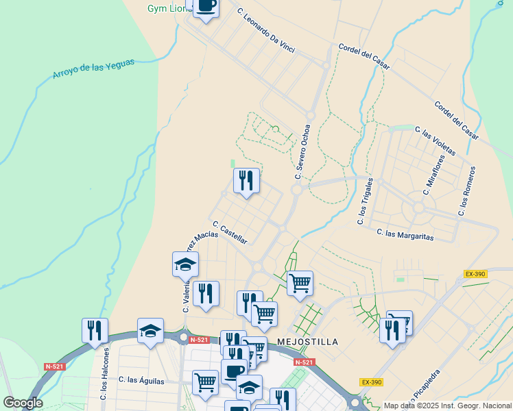 map of restaurants, bars, coffee shops, grocery stores, and more near 24 Avenida los Narros in Cáceres