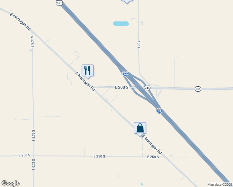 map of restaurants, bars, coffee shops, grocery stores, and more near 4333 Indiana 244 in Shelbyville