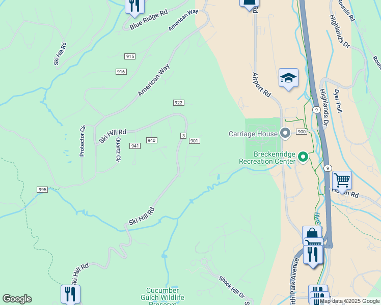 map of restaurants, bars, coffee shops, grocery stores, and more near 112 Discovery Road in Breckenridge