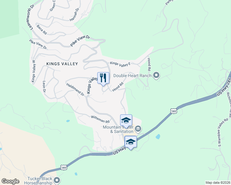 map of restaurants, bars, coffee shops, grocery stores, and more near 30608 Hood Road in Conifer
