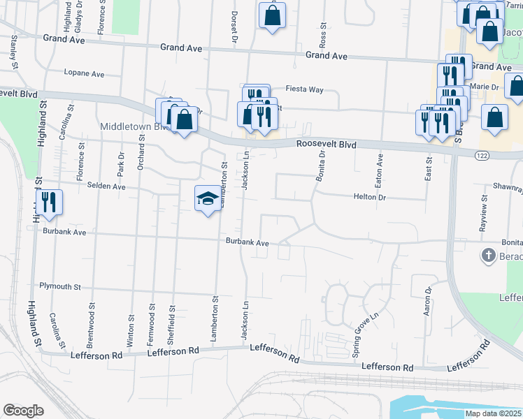 map of restaurants, bars, coffee shops, grocery stores, and more near 3603 Ellis Way in Middletown