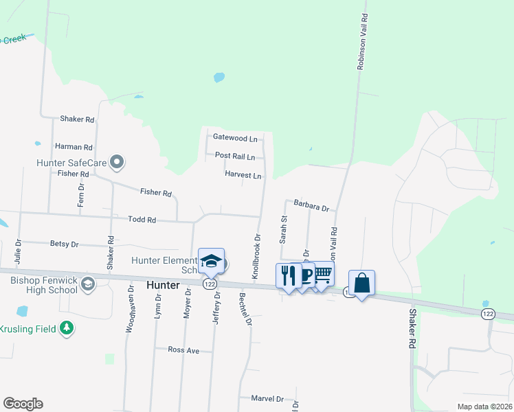 map of restaurants, bars, coffee shops, grocery stores, and more near 3759 Knollbrook Drive in Franklin