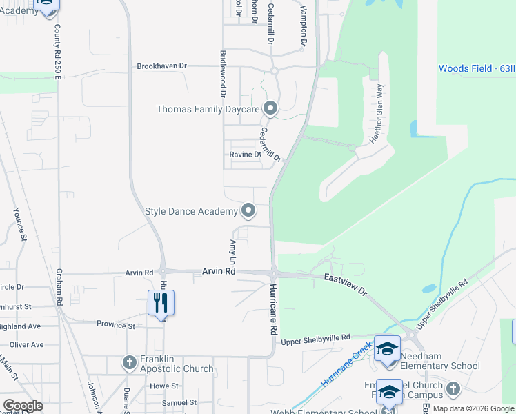 map of restaurants, bars, coffee shops, grocery stores, and more near 971 Knox Drive in Franklin