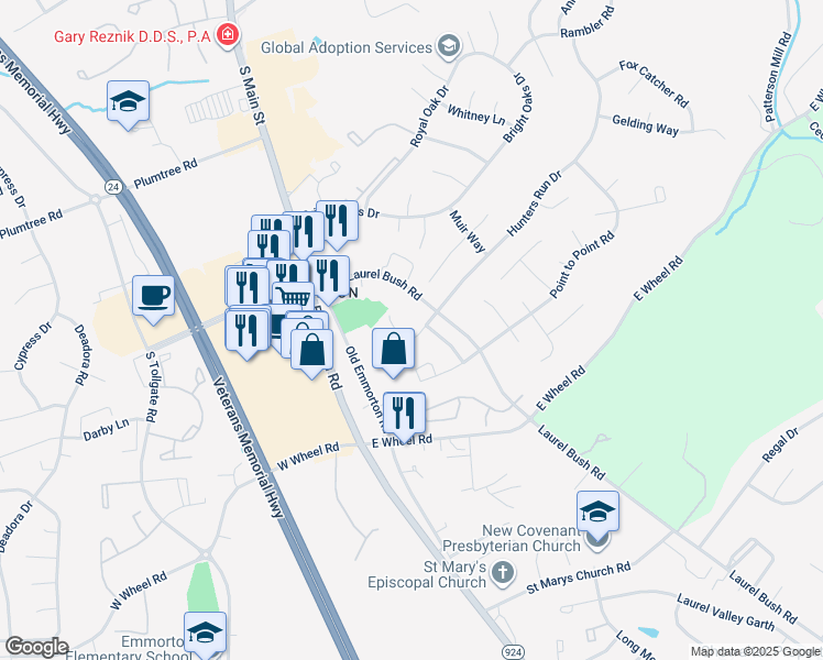 map of restaurants, bars, coffee shops, grocery stores, and more near 226 Hunters Run Terrace in Bel Air