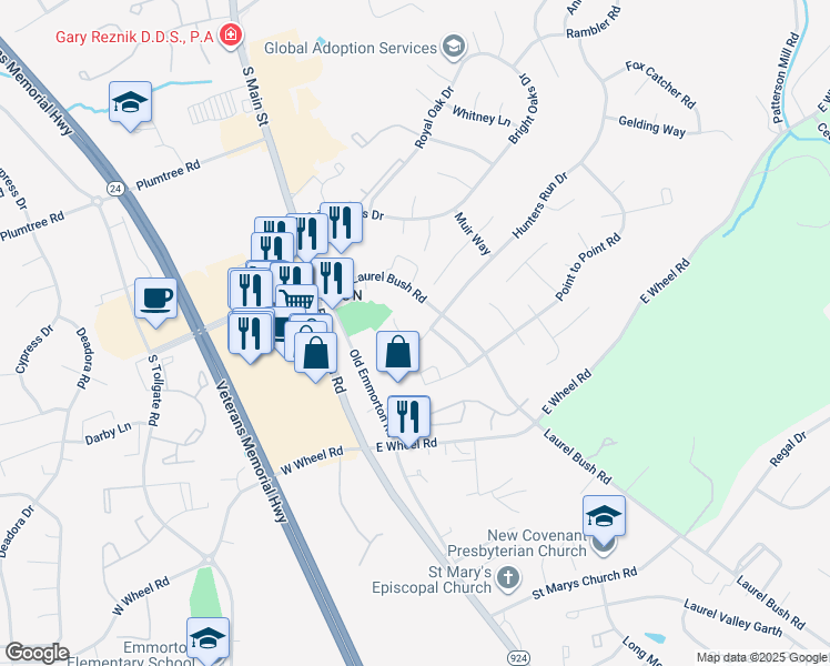map of restaurants, bars, coffee shops, grocery stores, and more near 226 Hunters Run Terrace in Bel Air