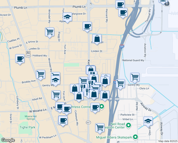 map of restaurants, bars, coffee shops, grocery stores, and more near 2908 Nevada 667 in Reno