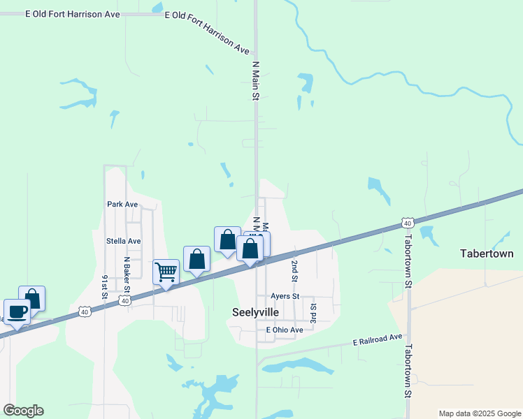map of restaurants, bars, coffee shops, grocery stores, and more near 2505 North Main Street in Terre Haute