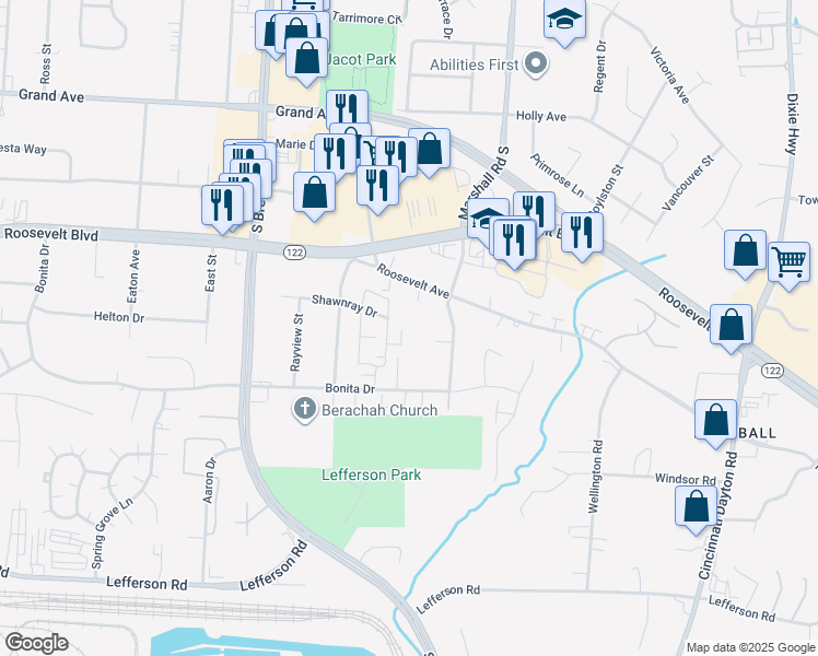 map of restaurants, bars, coffee shops, grocery stores, and more near 4560 Shawnray Drive in Middletown