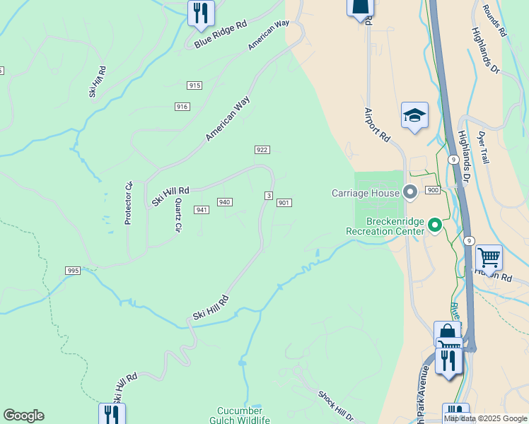 map of restaurants, bars, coffee shops, grocery stores, and more near 112 Discovery Road in Breckenridge