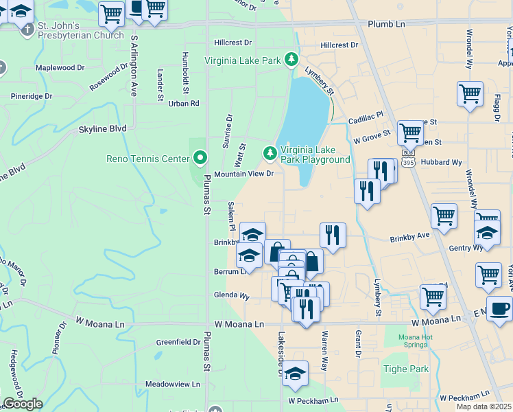 map of restaurants, bars, coffee shops, grocery stores, and more near 1000 Beck Street in Reno
