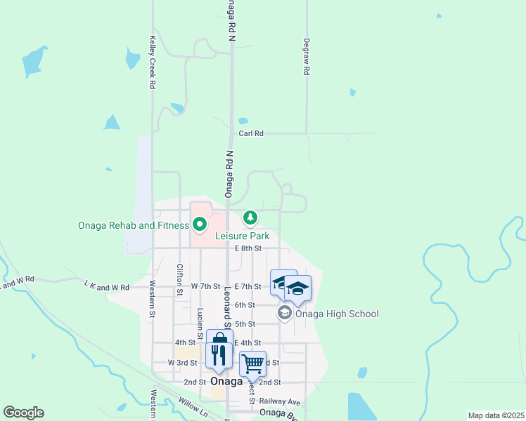 map of restaurants, bars, coffee shops, grocery stores, and more near East 9th Street in Onaga