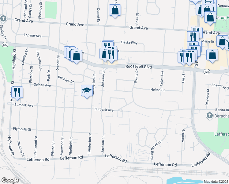 map of restaurants, bars, coffee shops, grocery stores, and more near 3605 Ellis Way in Middletown