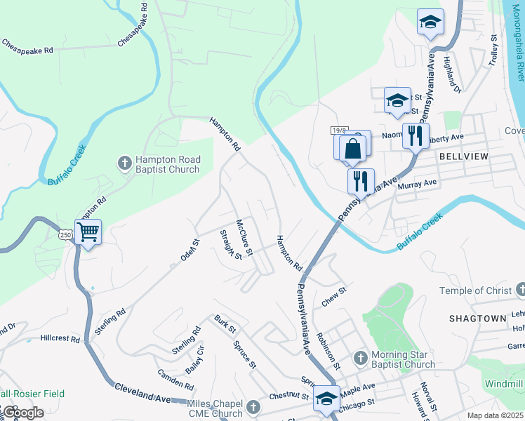 map of restaurants, bars, coffee shops, grocery stores, and more near 4 Celia Street in Fairmont