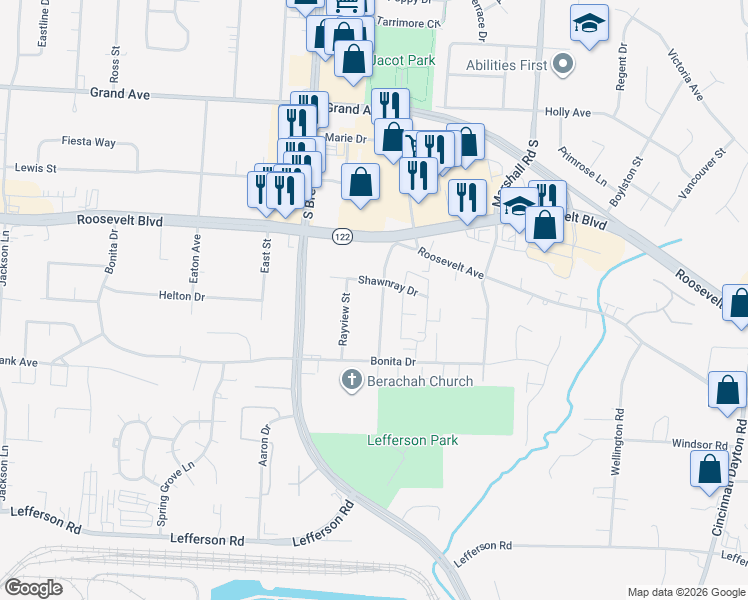 map of restaurants, bars, coffee shops, grocery stores, and more near 1604 Johns Road in Middletown