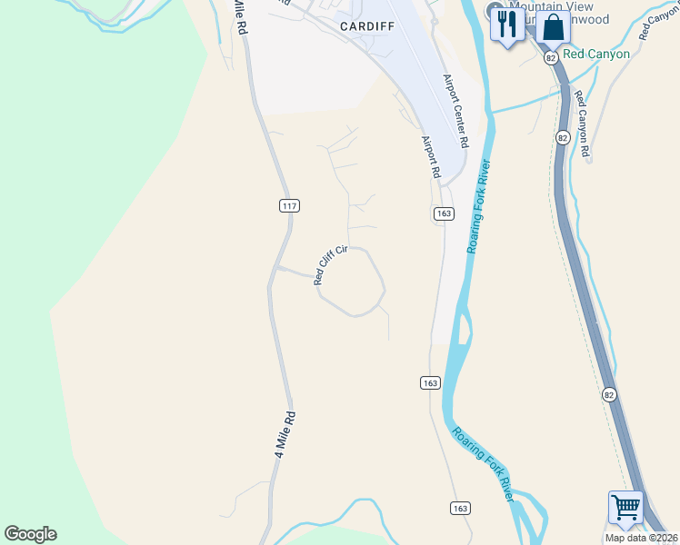 map of restaurants, bars, coffee shops, grocery stores, and more near 441 Red Cliff Cir in Glenwood Springs
