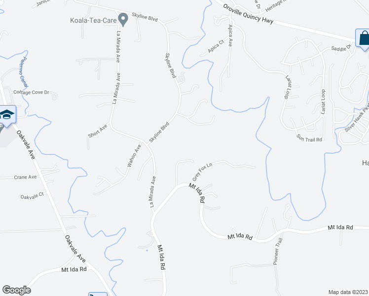 map of restaurants, bars, coffee shops, grocery stores, and more near 75 Wattles Way in Oroville