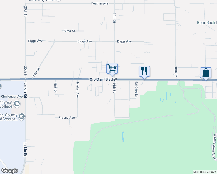 map of restaurants, bars, coffee shops, grocery stores, and more near 302120210 Roll N in Oroville
