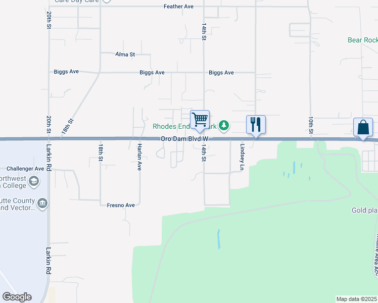 map of restaurants, bars, coffee shops, grocery stores, and more near 975 14th Street in Oroville