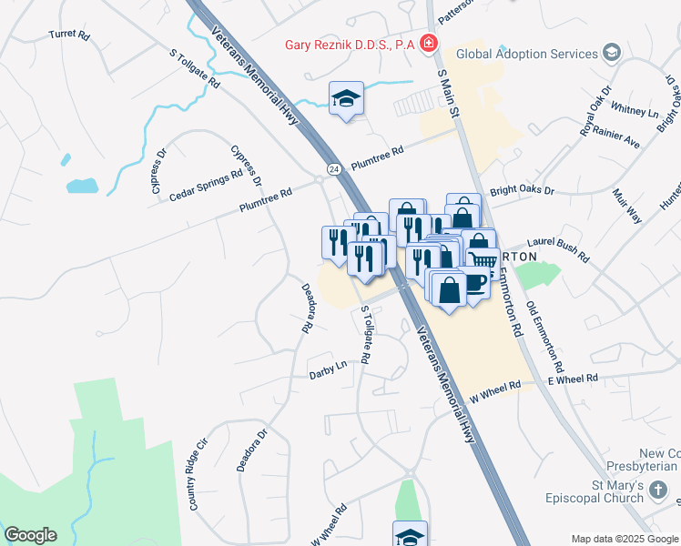map of restaurants, bars, coffee shops, grocery stores, and more near 2014 S Tollgate Rd in Bel Air