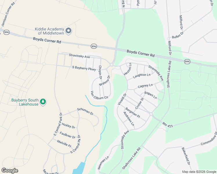 map of restaurants, bars, coffee shops, grocery stores, and more near 2608 Brahms Drive in Middletown