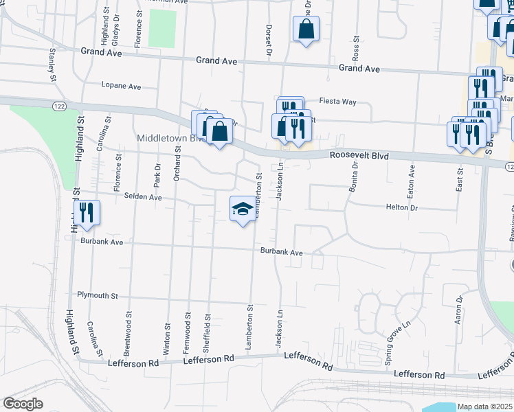 map of restaurants, bars, coffee shops, grocery stores, and more near 1612 Lamberton Street in Middletown