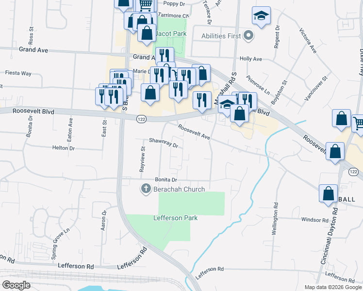 map of restaurants, bars, coffee shops, grocery stores, and more near 4508 Roosevelt Avenue in Middletown