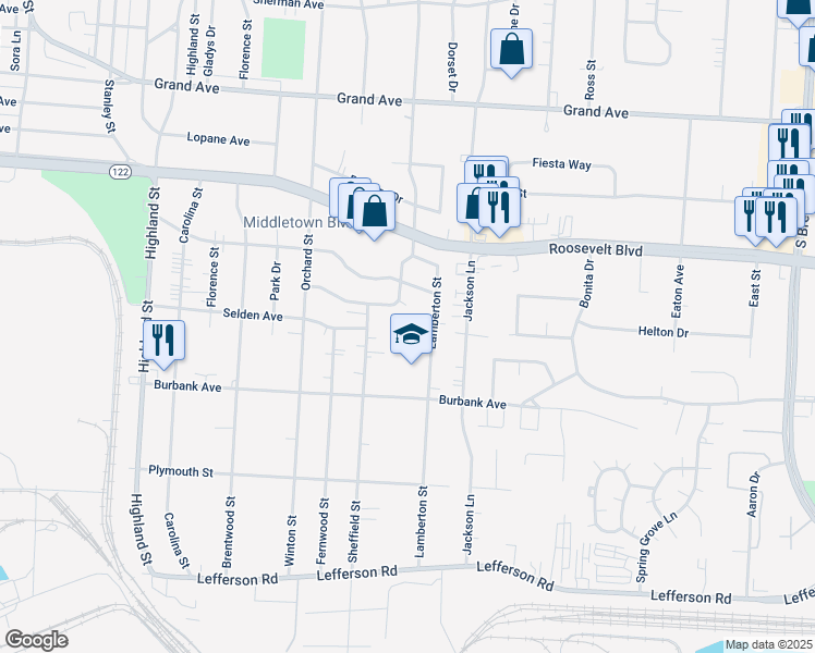 map of restaurants, bars, coffee shops, grocery stores, and more near 1612 Lamberton Street in Middletown
