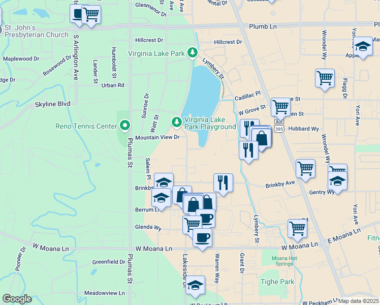 map of restaurants, bars, coffee shops, grocery stores, and more near 2692 Eastshore Drive in Reno