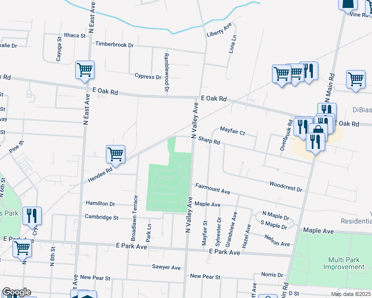 map of restaurants, bars, coffee shops, grocery stores, and more near 1089 Hendee Road in Vineland