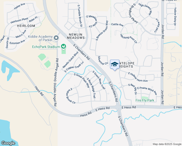 map of restaurants, bars, coffee shops, grocery stores, and more near 12140 South Grass River Court in Parker
