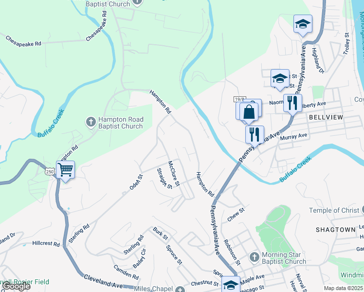 map of restaurants, bars, coffee shops, grocery stores, and more near 4 Celia Street in Fairmont