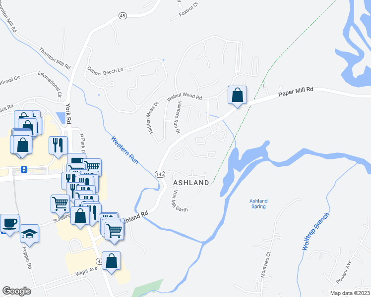 map of restaurants, bars, coffee shops, grocery stores, and more near 3 Silversage Court in Cockeysville